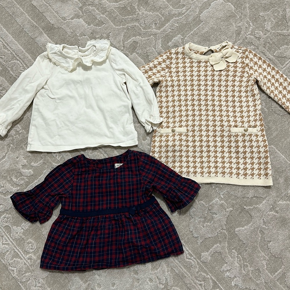 Hope and Henry baby girl dress and 2 shirts, 6-12M
